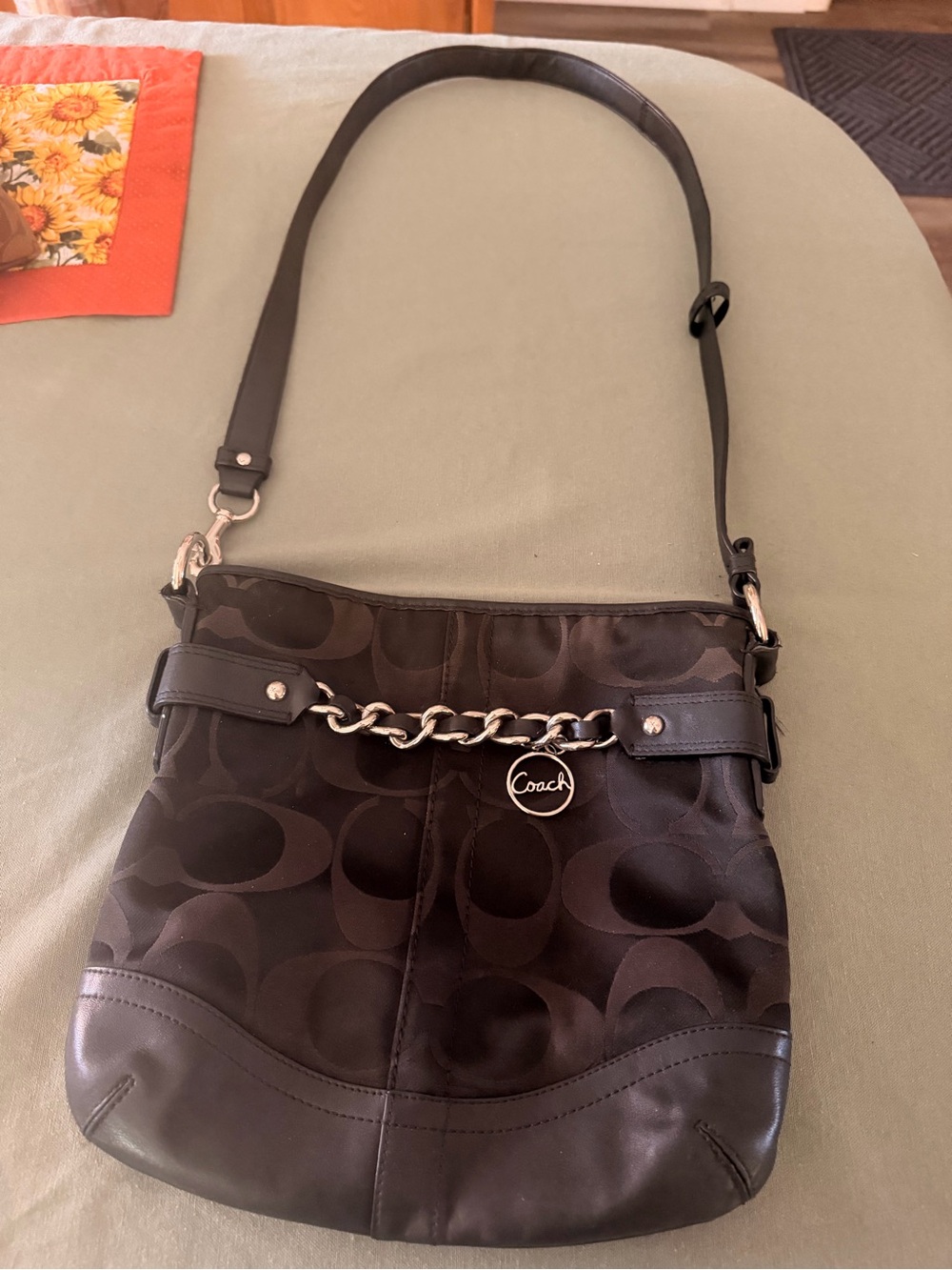 Coach Black Signature Chain-Accent Shoulder Bag